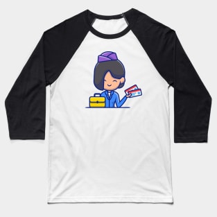 Stewardess With Suitcase And Boarding Pass Baseball T-Shirt